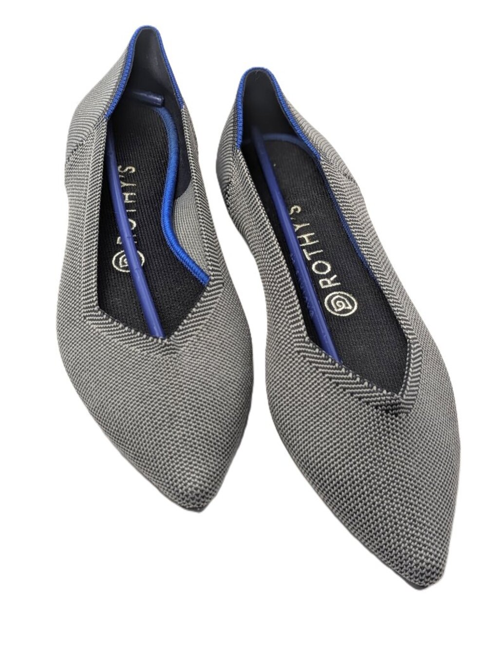 Rothy's The Point Navy Gray Pointed Toe Knit Flats Size 9 Sustainable NWOB